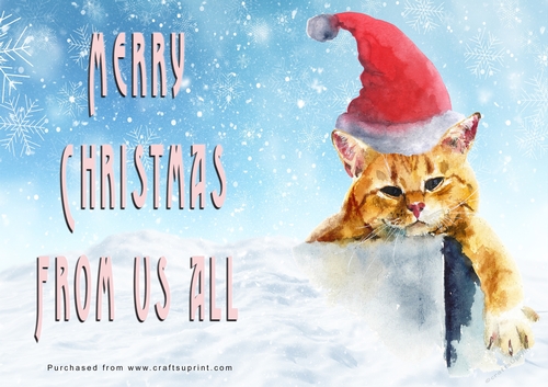No Cut Just Print Christmas Cards - Watercolour Cats