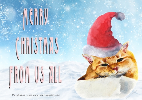 No Cut Just Print Christmas Cards - Watercolour Cats