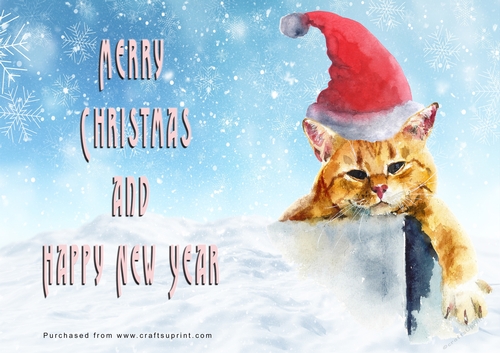 No Cut Just Print Christmas Cards - Watercolour Cats