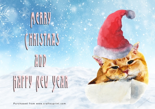 No Cut Just Print Christmas Cards - Watercolour Cats