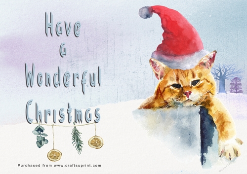 No Cut Just Print Christmas Cards - Watercolour Cats