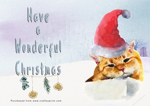 No Cut Just Print Christmas Cards - Watercolour Cats