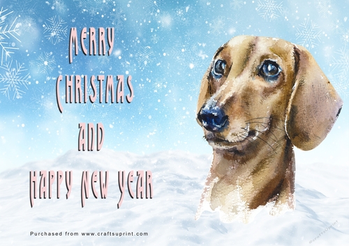 No Cut Just Print Christmas Cards - Watercolour Dogs