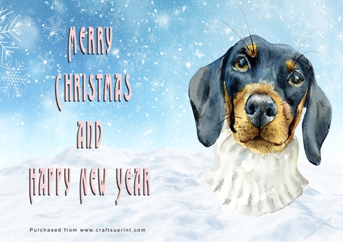 No Cut Just Print Christmas Cards - Watercolour Dogs