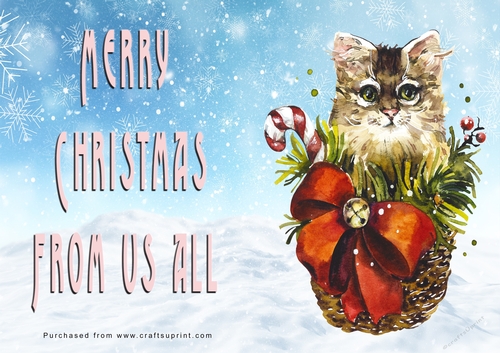 No Cut Just Print Christmas Cards - Watercolour Cats