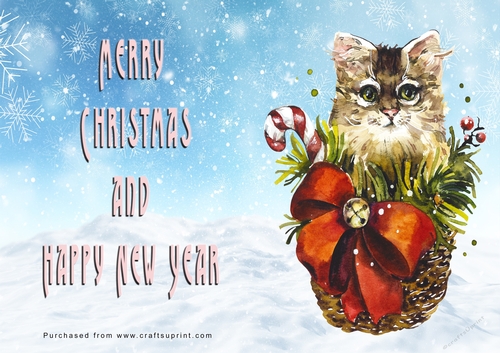 No Cut Just Print Christmas Cards - Watercolour Cats