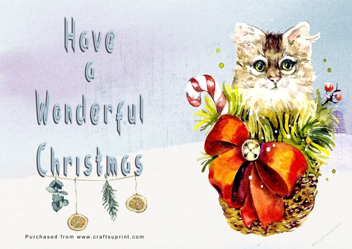 No Cut Just Print Christmas Cards - Watercolour Cats