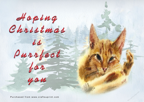No Cut Just Print Christmas Cards - Watercolour Cats
