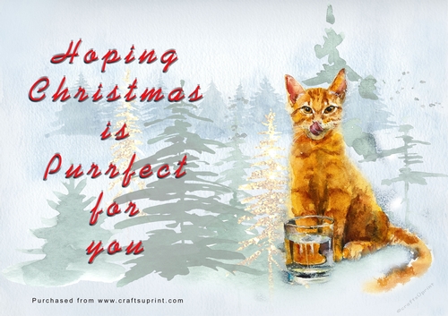 No Cut Just Print Christmas Cards - Watercolour Cats