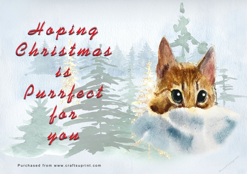 No Cut Just Print Christmas Cards - Watercolour Cats