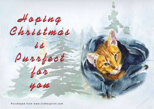 No Cut Just Print Christmas Cards - Watercolour Cats