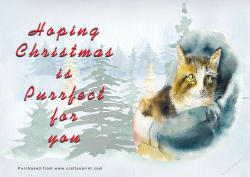No Cut Just Print Christmas Cards - Watercolour Cats