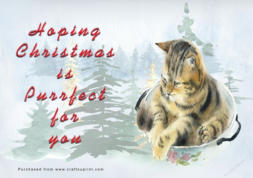 No Cut Just Print Christmas Cards - Watercolour Cats