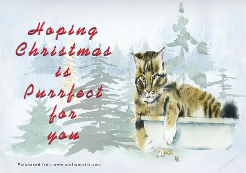 No Cut Just Print Christmas Cards - Watercolour Cats