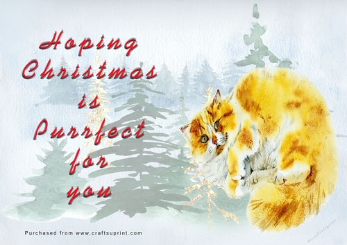 No Cut Just Print Christmas Cards - Watercolour Cats