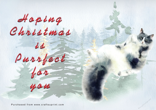No Cut Just Print Christmas Cards - Watercolour Cats