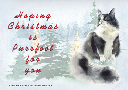 No Cut Just Print Christmas Cards - Watercolour Cats