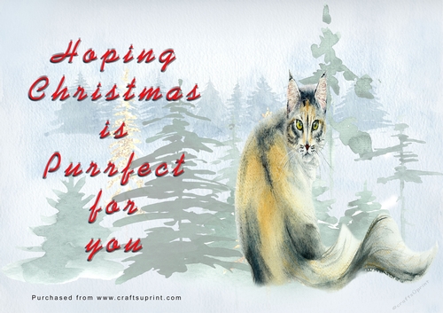 No Cut Just Print Christmas Cards - Watercolour Cats