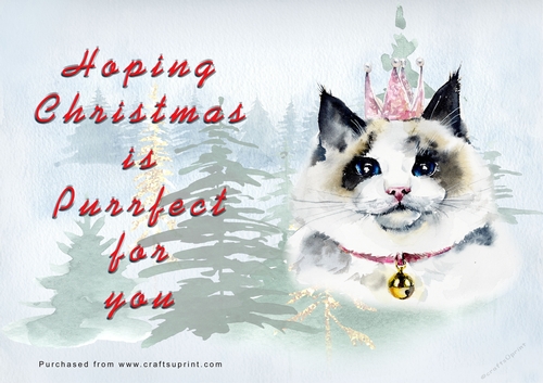 No Cut Just Print Christmas Cards - Watercolour Cats
