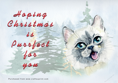 No Cut Just Print Christmas Cards - Watercolour Cats