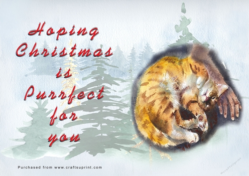 No Cut Just Print Christmas Cards - Watercolour Cats