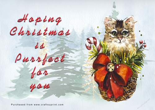 No Cut Just Print Christmas Cards - Watercolour Cats