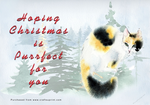 No Cut Just Print Christmas Cards - Watercolour Cats