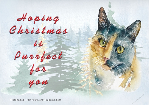 No Cut Just Print Christmas Cards - Watercolour Cats