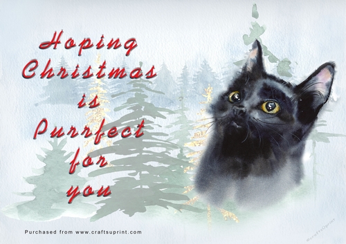 No Cut Just Print Christmas Cards - Watercolour Cats