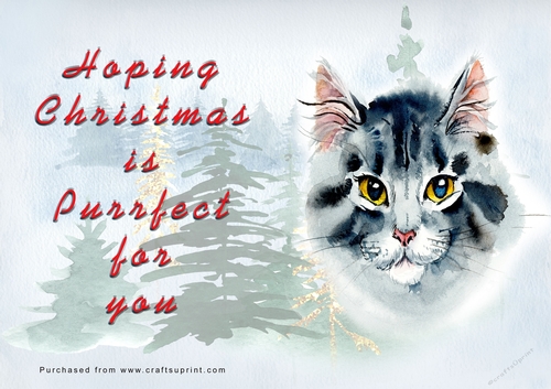 No Cut Just Print Christmas Cards - Watercolour Cats