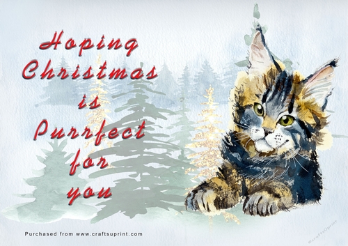 No Cut Just Print Christmas Cards - Watercolour Cats