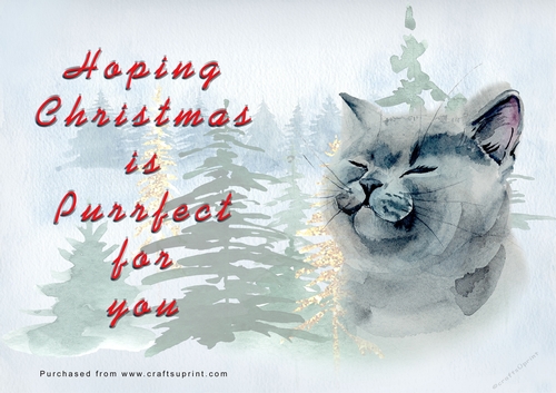 No Cut Just Print Christmas Cards - Watercolour Cats