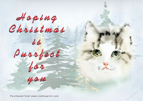 No Cut Just Print Christmas Cards - Watercolour Cats