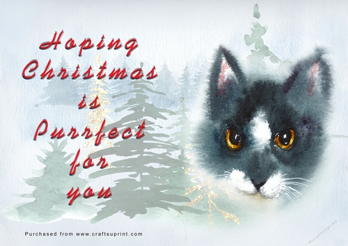 No Cut Just Print Christmas Cards - Watercolour Cats