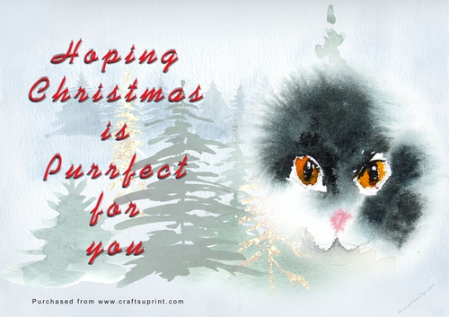 No Cut Just Print Christmas Cards - Watercolour Cats