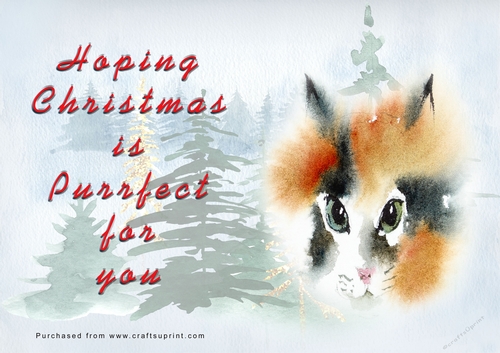 No Cut Just Print Christmas Cards - Watercolour Cats