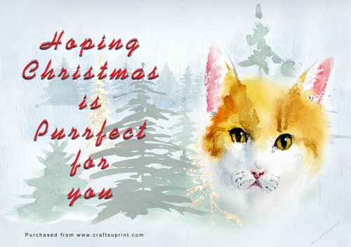 No Cut Just Print Christmas Cards - Watercolour Cats