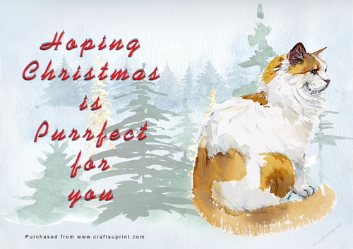 No Cut Just Print Christmas Cards - Watercolour Cats