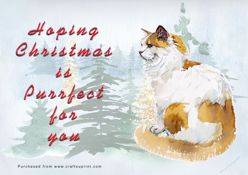 No Cut Just Print Christmas Cards - Watercolour Cats