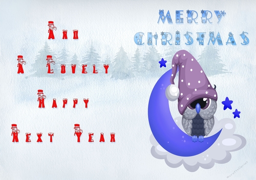 No Cut Just Print Christmas Cards - Childrens Sleepy Owl