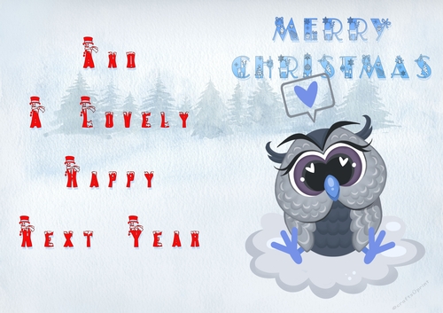 No Cut Just Print Christmas Cards - Childrens Sleepy Owl
