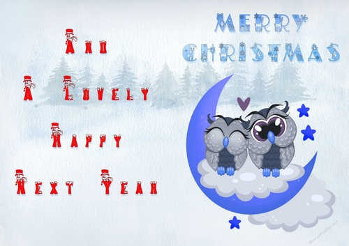 No Cut Just Print Christmas Cards - Childrens Sleepy Owl
