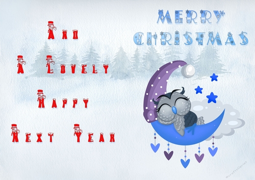 No Cut Just Print Christmas Cards - Childrens Sleepy Owl