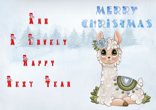 No Cut Just Print Christmas Cards - Childrens Cute LLama