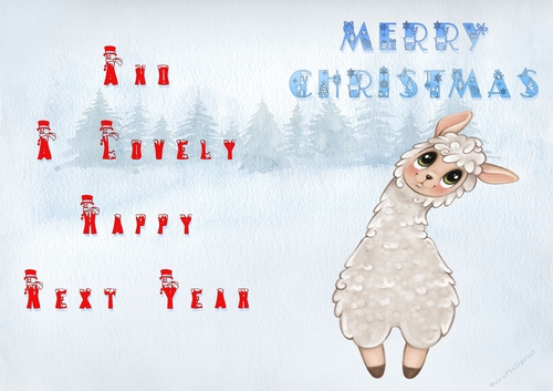 No Cut Just Print Christmas Cards - Childrens Cute LLama