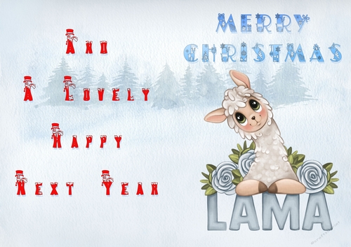 No Cut Just Print Christmas Cards - Childrens Cute LLama