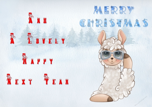 No Cut Just Print Christmas Cards - Childrens Cute LLama