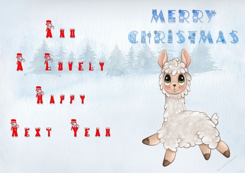 No Cut Just Print Christmas Cards - Childrens Cute LLama
