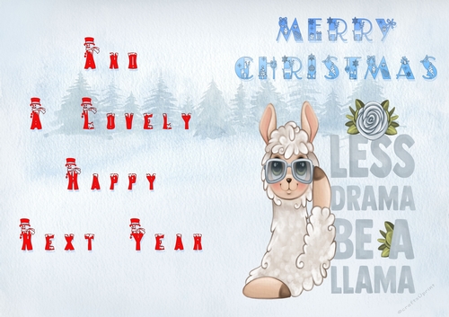 No Cut Just Print Christmas Cards - Childrens Cute LLama
