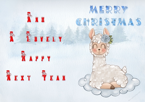 No Cut Just Print Christmas Cards - Childrens Cute LLama
